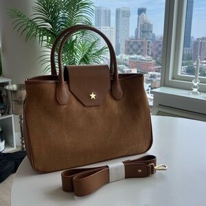 Medium camel suede leather designer bag